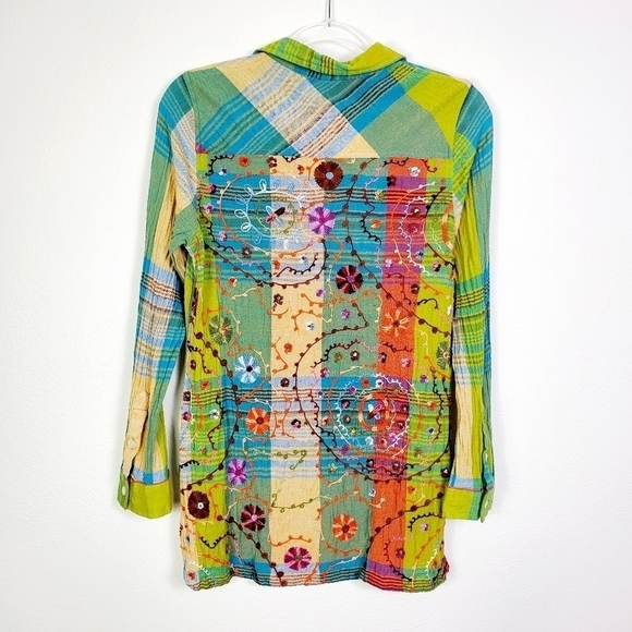 SOFT SURROUNDINGS EMBROIDERED PLAID TOP - Picture 1 of 6